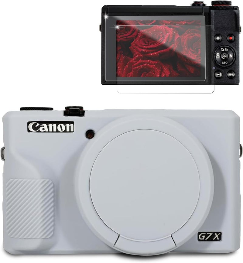 Frevyve Case for Canon G7X Mark III Camera, Soft Silicone Protective Case, Powershot G7X Mark III Sleeve with Removable Lens Cover & Screen Protector Accessories, Slim Fit, Anti-Scratch (Grey) - Image 1
